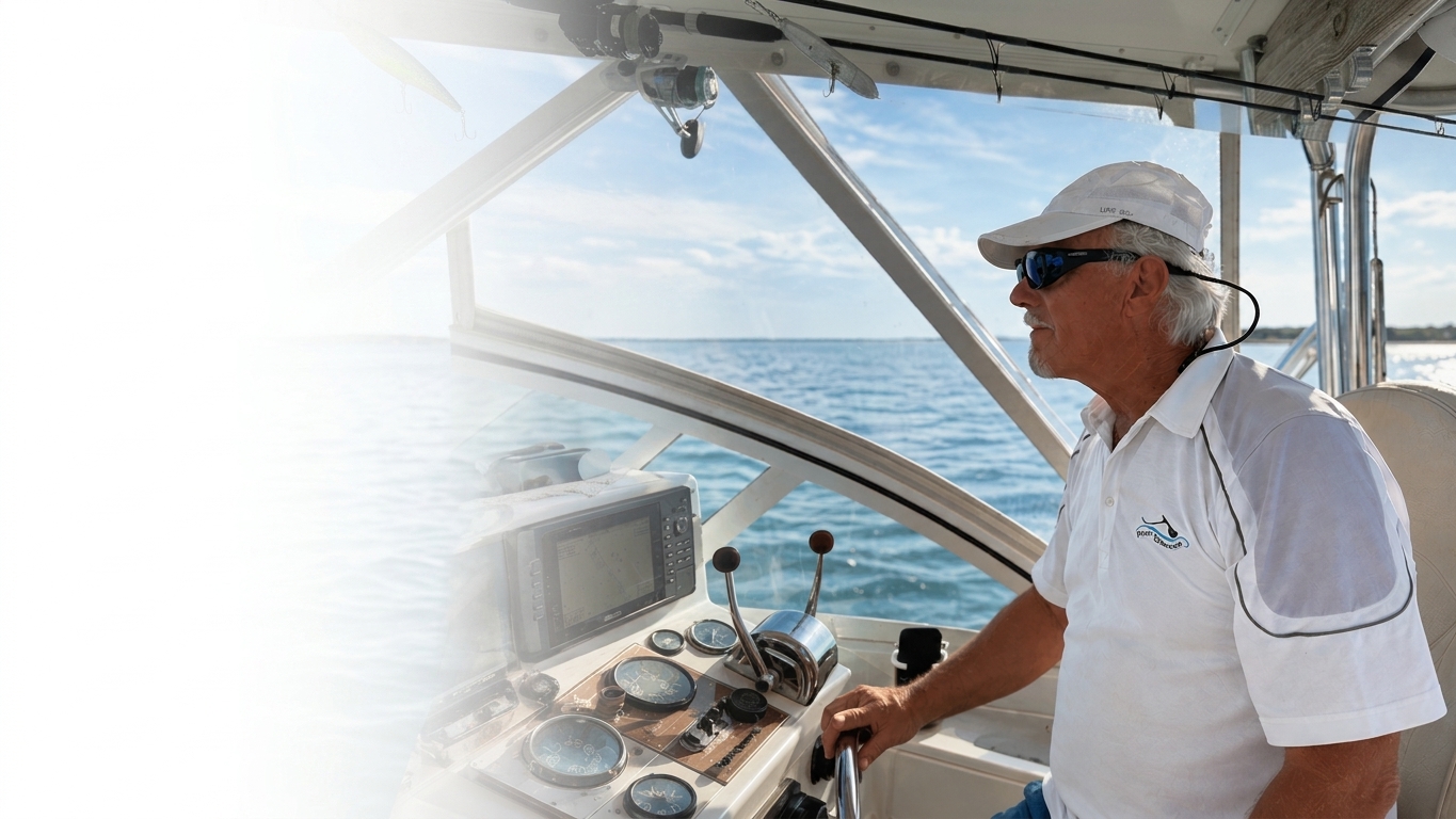 Captain Joe at the helm of ReelEzee Fishing Charters on Cape Cod